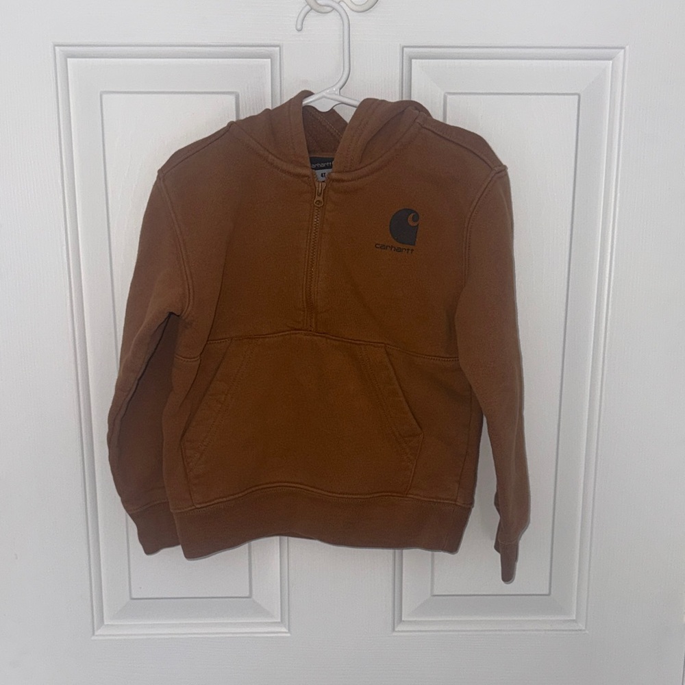 Carhartt Kids Brown Half-Zip Hoodie with Logo